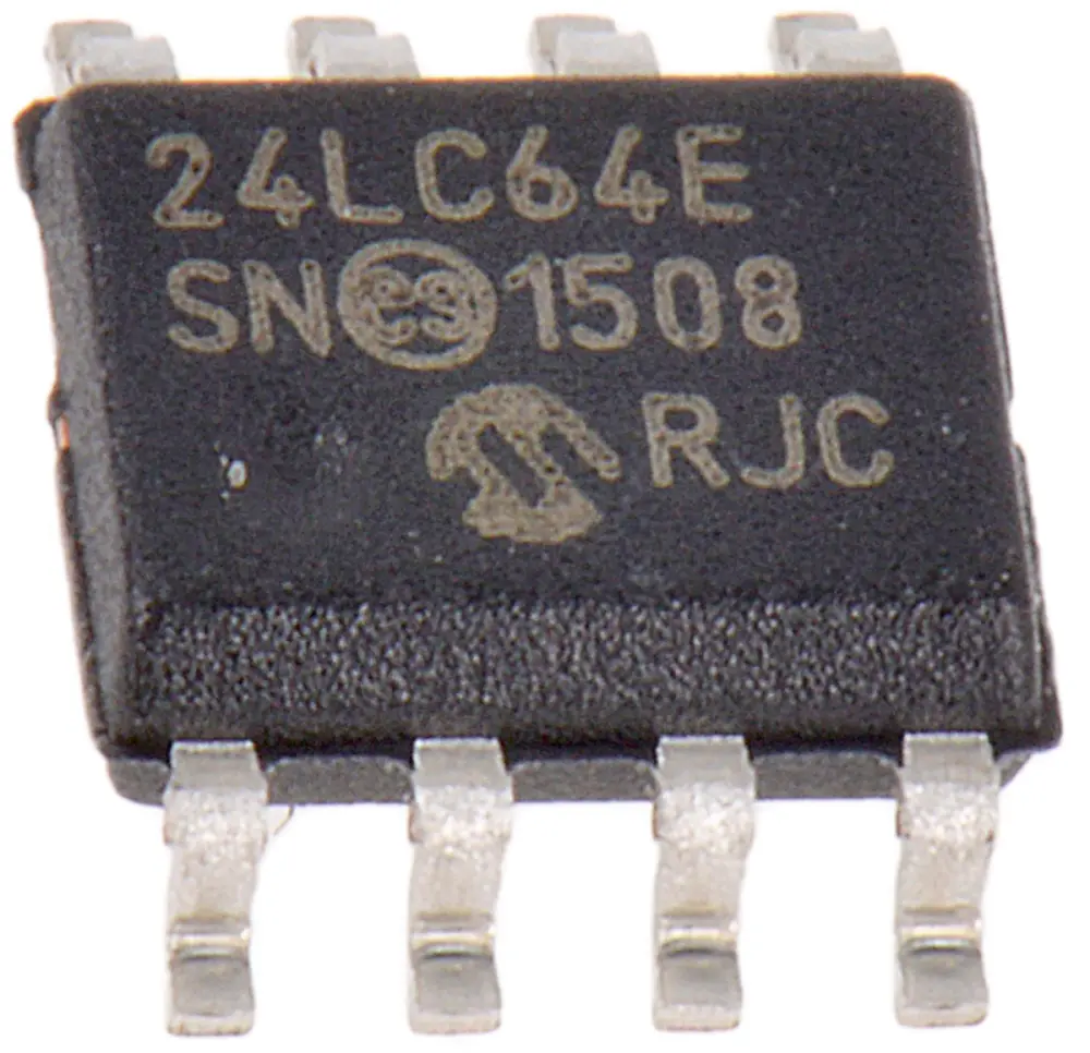 Memoria EEPROM 24LC64-E/SN Microchip, 64kB, 8k x, 8bit, Serie I2C, 900ns, 8 pines SOIC