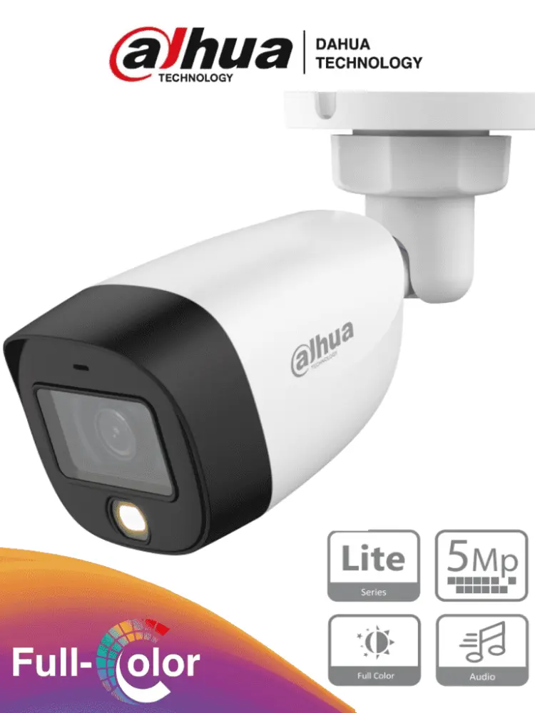 DAHUA HAC-HFW1509CN--LED - Cámara Bullet Full Color de 5 MP con lente de 2.8 mm y apertura de 112°. Incorpora micrófono...