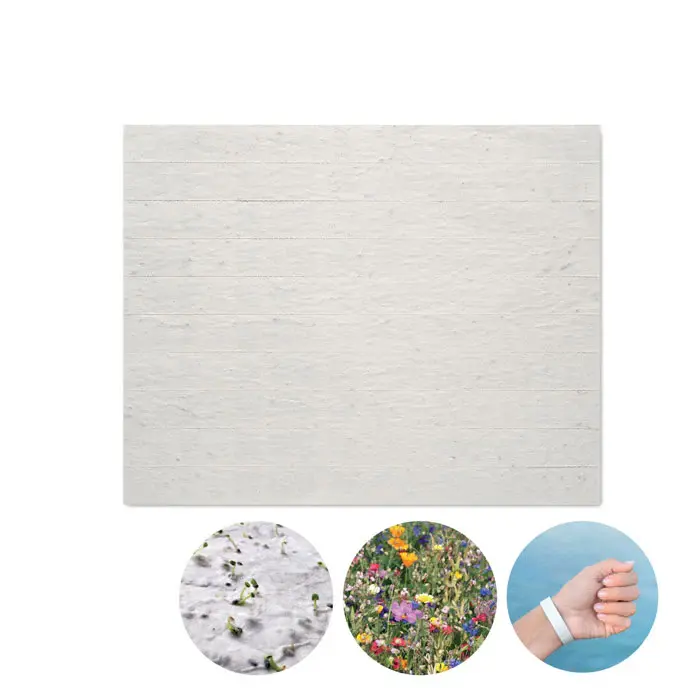 Hoja con 10 Pulseras para Eventos Ecológica 100% de Papel Reciclado con Semillas de Flores Silvestres para Personalizar D...