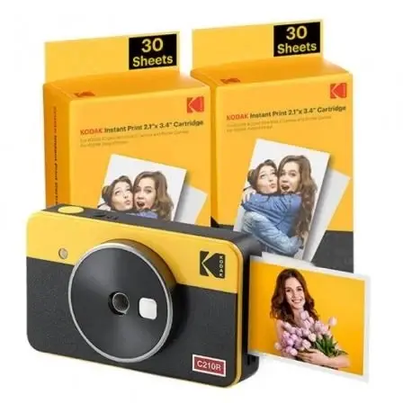 Kodak Mini Shot 2 Retro Pack de Camara Con display Instantanea Bluetooth + 60 Hojas de Papel Fotografico 5.3x8.6cm - Panta...