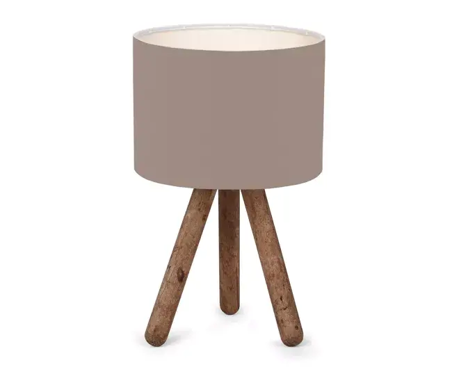 Lámpara de mesa Preston 1xE27 20 W madera /tela 15 x Ø 18 cm color arena / efecto madera