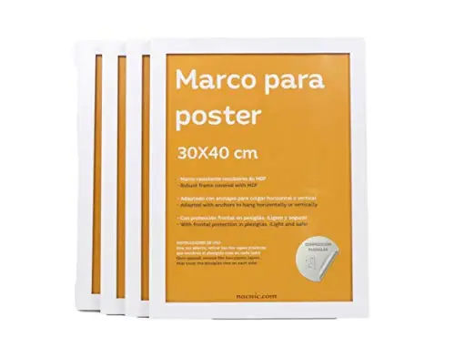Set de 4 Marcos blancos para fotos, posters, láminas, diplomas. Tamaño(30x40 cm). Robustos de MDF y frontal de plexiglas...