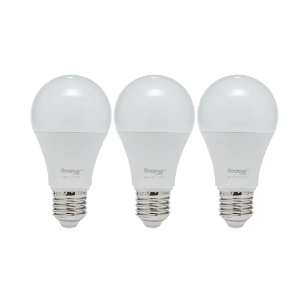 PAQUETE DE 3 FOCOS LED A19 8.5W, LUZ CÁLIDA, 850LM, BASE E27