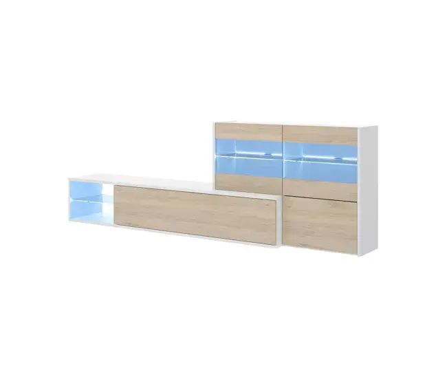 Sistema de pared Daade, Conjunto de salón ensamblable de esquina, Mueble de salón multiposición con luz LED, 260x41h180...