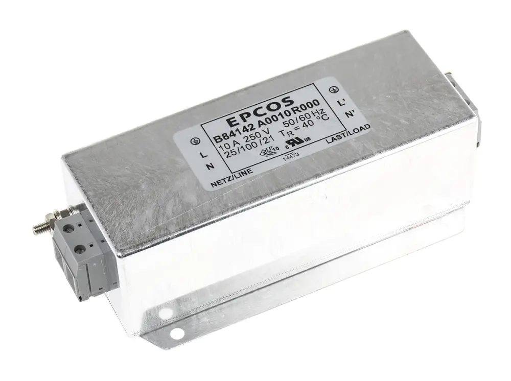 Filtro EMC EPCOS, 10A, 250 V AC / DC, 60Hz, Montaje con Reborde, con terminales Tornillo 7,9 mA, Serie B84142-, 1 fase | B...