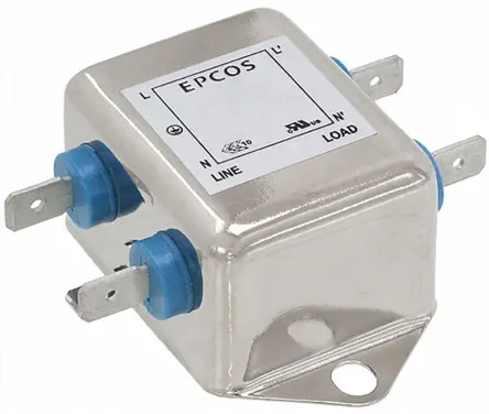 Filtro EMC EPCOS 0.1 x 2 μF, 4700 x 2pF, 10A, 250 V ac/dc, 60Hz 0,87 x 2 mH, Montaje con Reborde, con terminales | B84111...