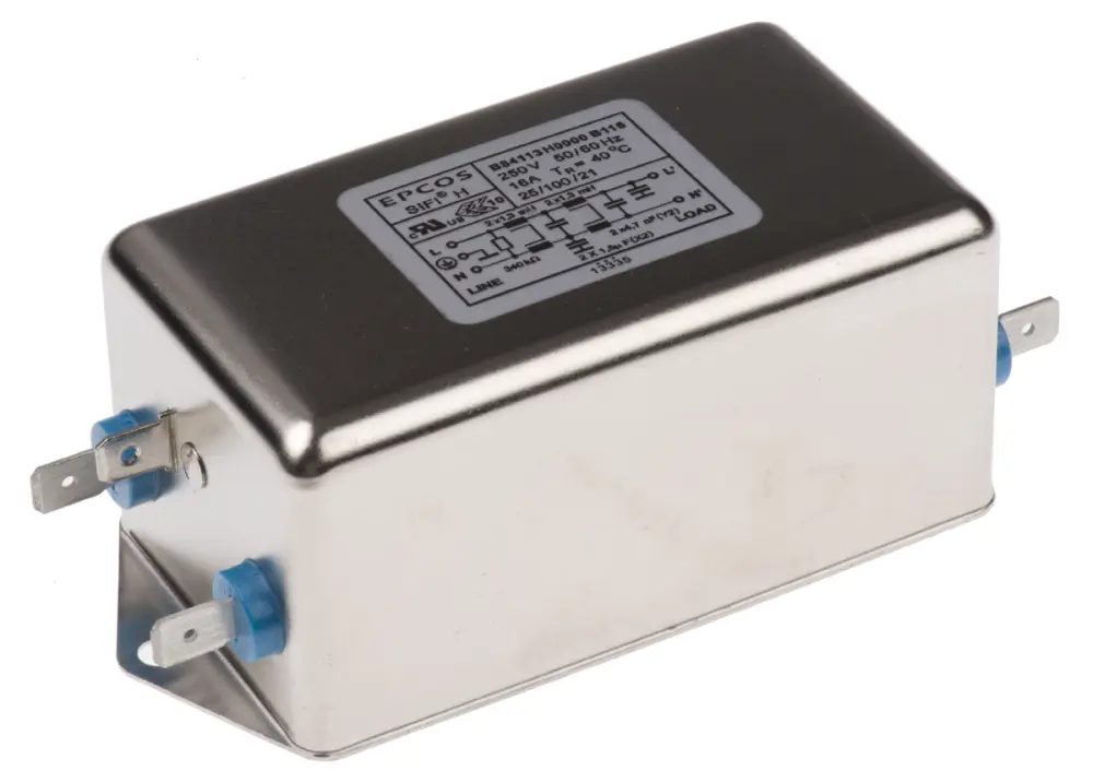 Filtro EMC EPCOS 1.5 x 2 μF, 4700 x 2pF, 16A, 250 V ac/dc, 50 → 60Hz 1,3 x 4 mH, Montaje en Panel, con | B84113H0000B116