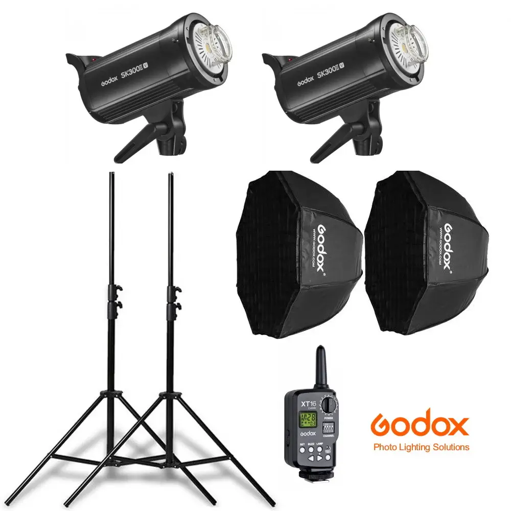 Flash de Estudio Portátil Kit 2 Flashes Godox SK300II-V con luz de modelado LED
