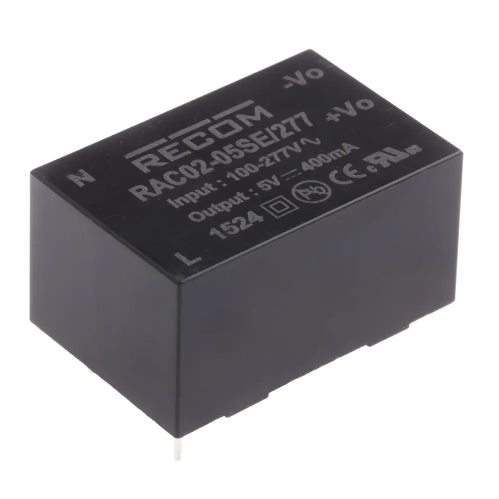 Fuente de alimentación conmutada Recom serie RAC02-E/277, 5V dc, 400mA, 2W, 1 salida, Montaje en PCB | RAC02-05SE/277