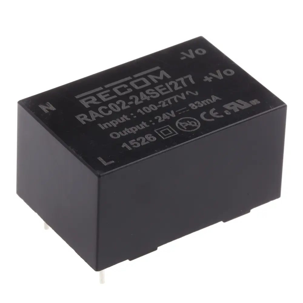 Fuente de alimentación conmutada Recom serie RAC02-E/277, 24V dc, 83mA, 2W, 1 salida, Montaje en PCB | RAC02-24SE/277