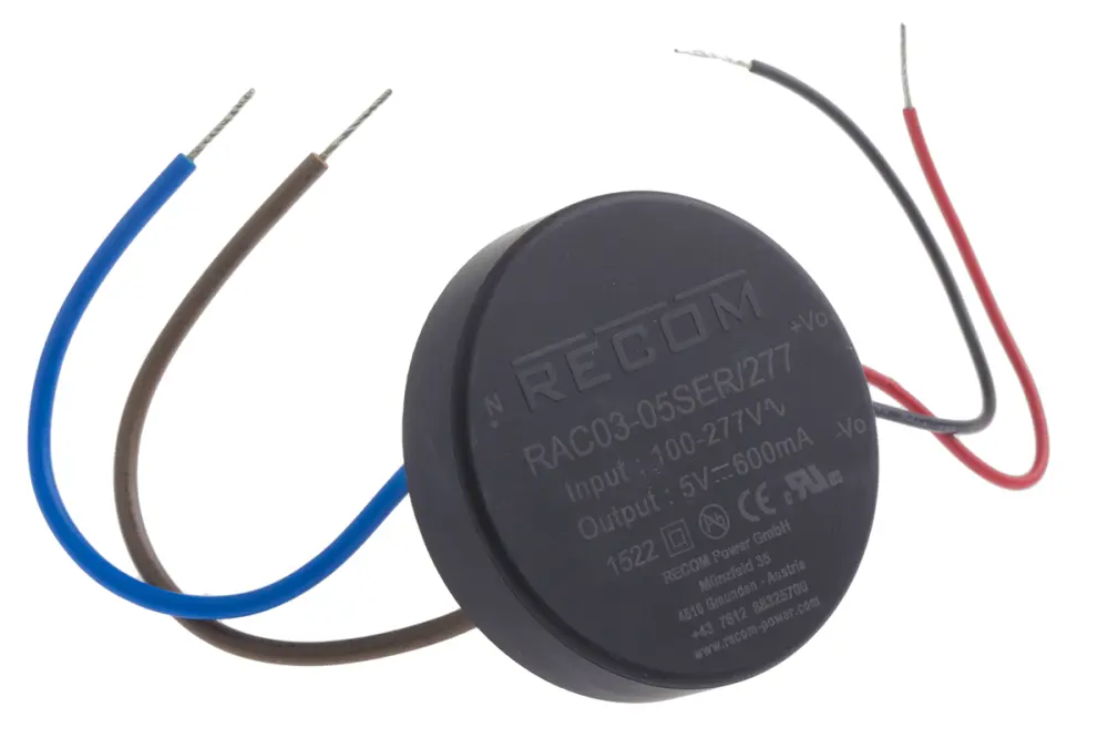 Fuente de alimentación conmutada Recom serie RAC03-SER/277, 5V dc, 600mA, 3W, 1 salida, Montaje en panel | RAC03-05SER/277