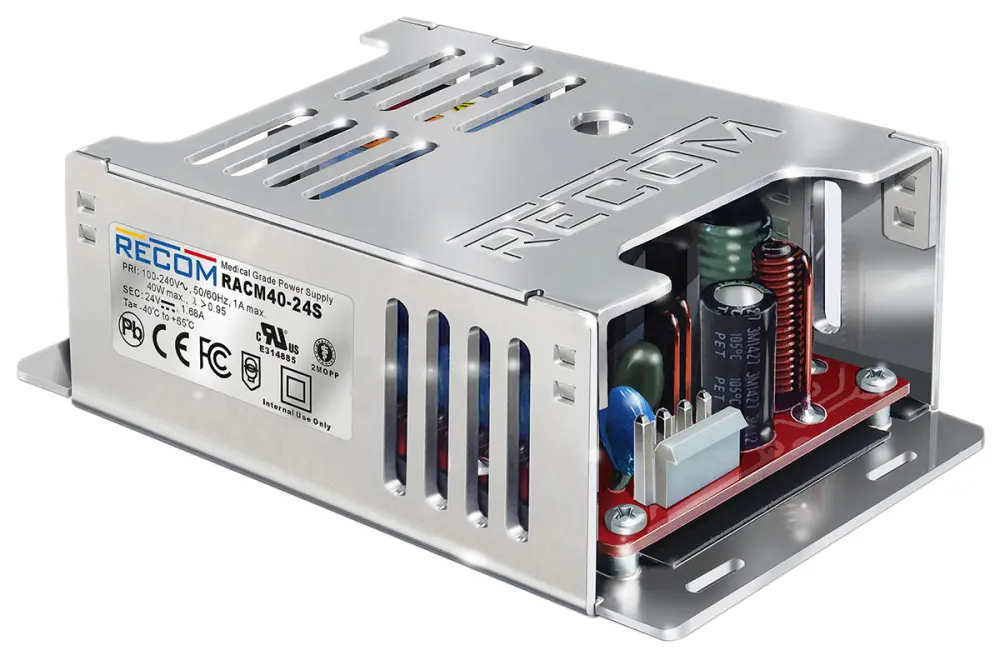 Fuente de alimentación conmutada Recom serie RACM40, 24V dc, 1.67A, 40W, 1 salida, para uso médico, Montaje en panel | R...