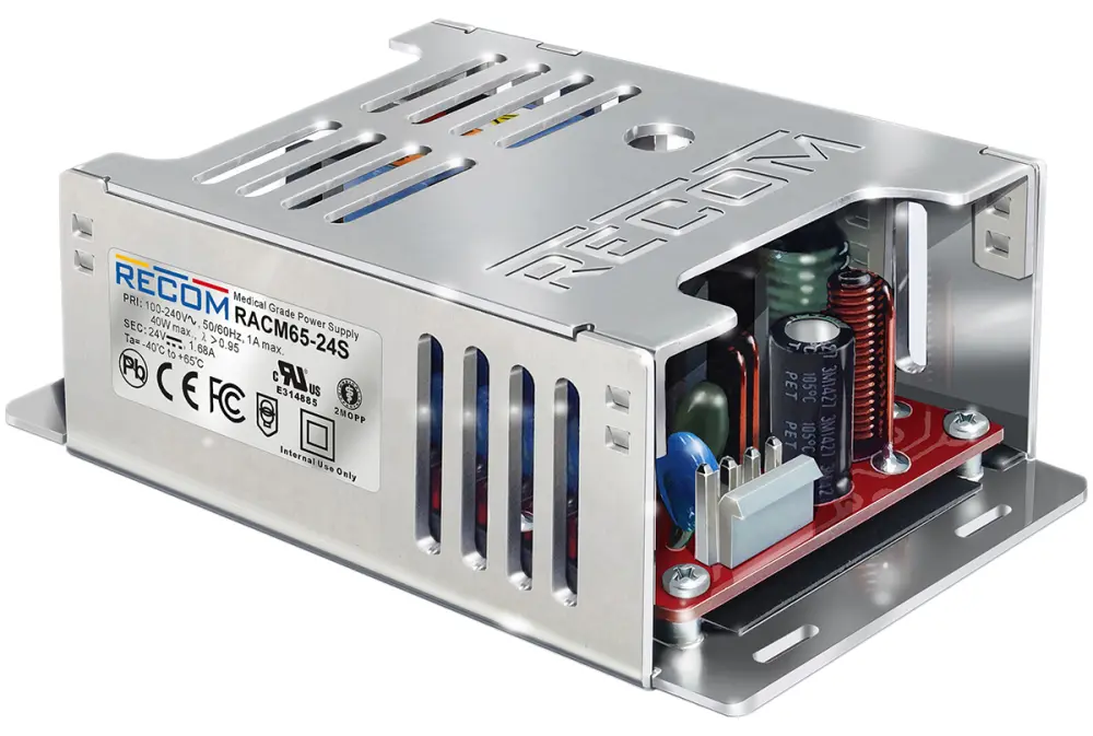 Fuente de alimentación conmutada Recom serie RACM65, 24V dc, 2.71A, 0.15W, 1 salida, para uso médico, Montaje en panel |...