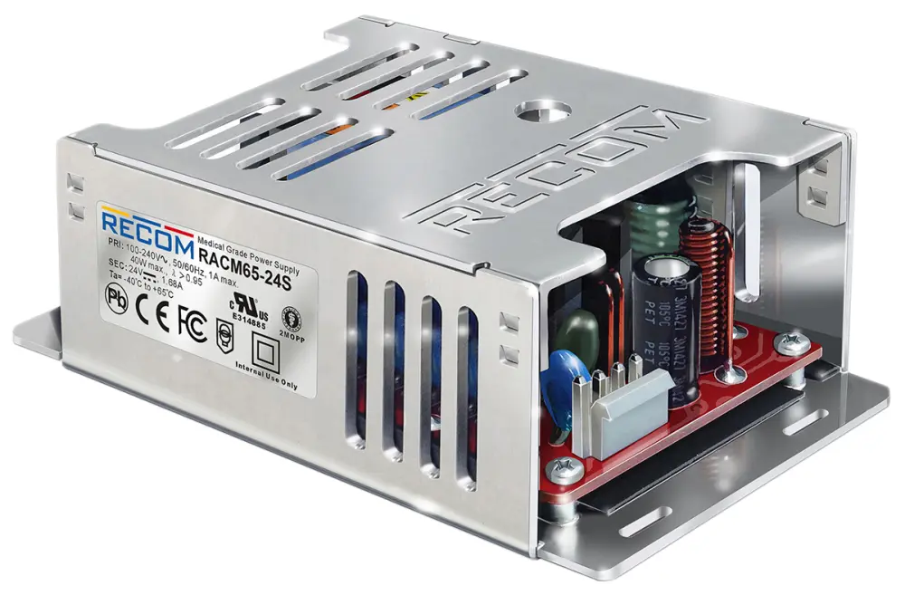 Fuente de alimentación conmutada Recom serie RACM65, 48V dc, 1.35A, 0.15W, 1 salida, para uso médico, Montaje en panel |...