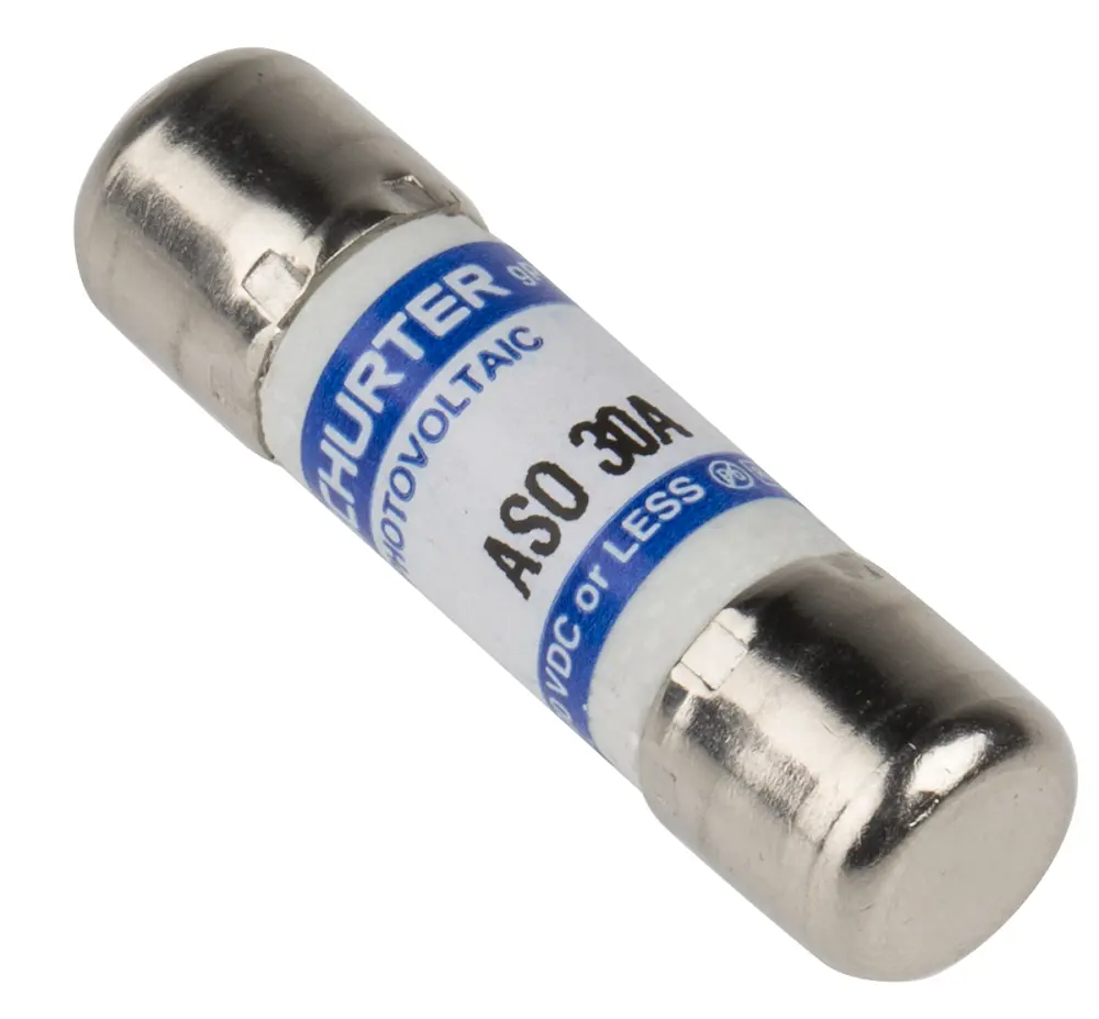 Fusible de cartucho de Melamina Schurter, serie ASO 10.3x38, 1kV dc, 30A, 10 x 38mm, acción rápida | 90.003