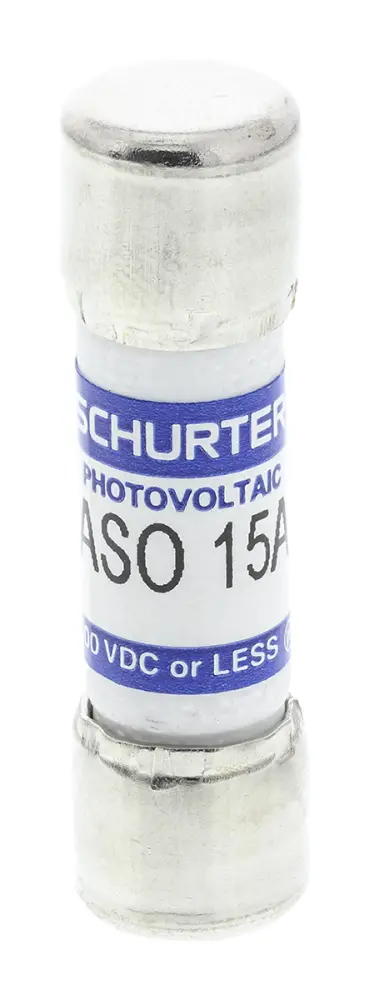 Fusible de cartucho de Melamina Schurter, serie ASO 10.3x38, 1kV dc, 15A, 10 x 38mm, acción rápida | 90.0015