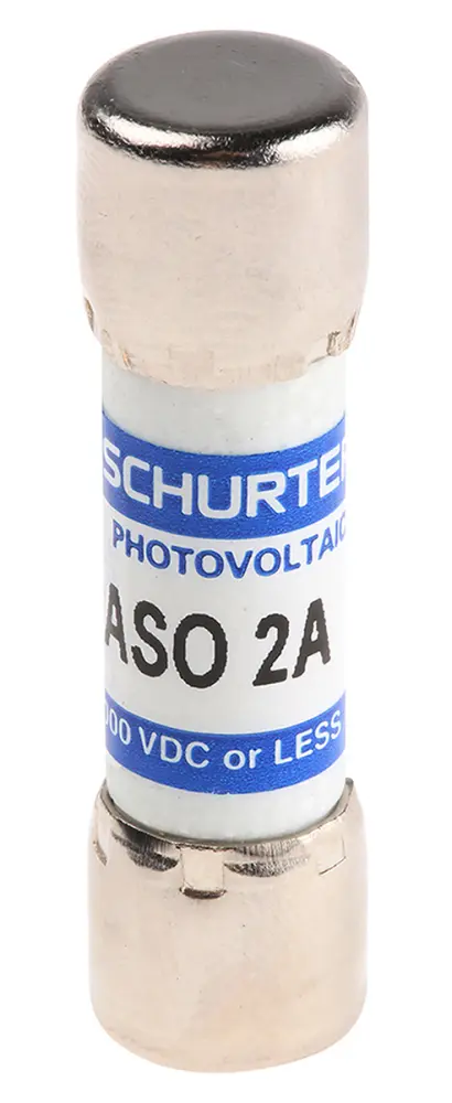 Fusible de cartucho de Melamina Schurter, serie ASO 10.3x38, 1kV dc, 2A, 10 x 38mm, acción rápida | 90.0002