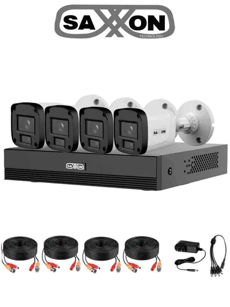 SAXXON SUA-KIT/XVR1E04-I/4-B20P-0280B - Kit 4 Canales HDCVI 1080P/ 4 Cámaras B20P 2.8mm Apertura Hasta 100°/ Grabador Fa...