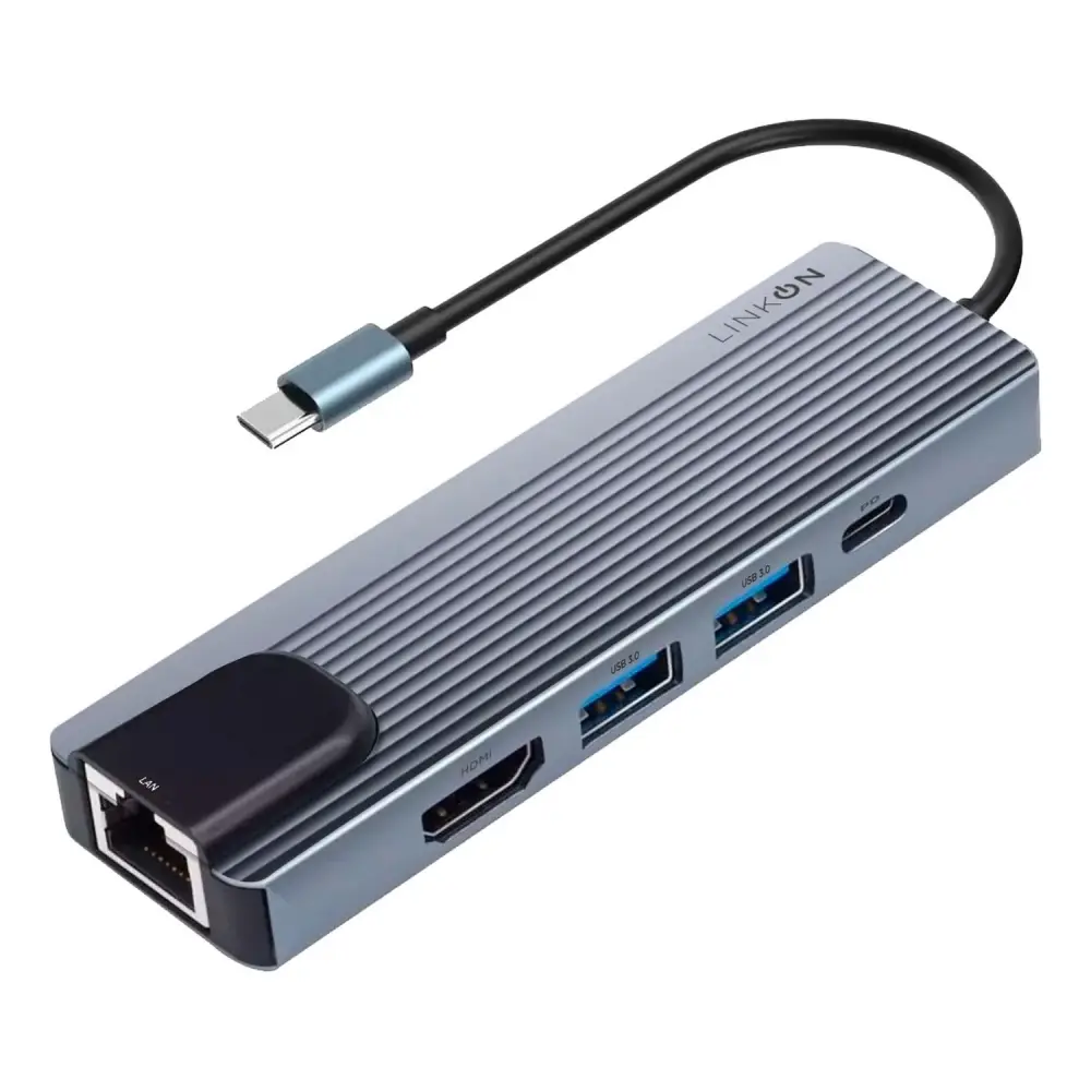 Hub USB-C 5 en 1 LinkOn con RJ45 100 Mbps, HDMI 4K, USB 3.0 y carga rápida PD 87 W | Inalámbrico | 16000 DPI