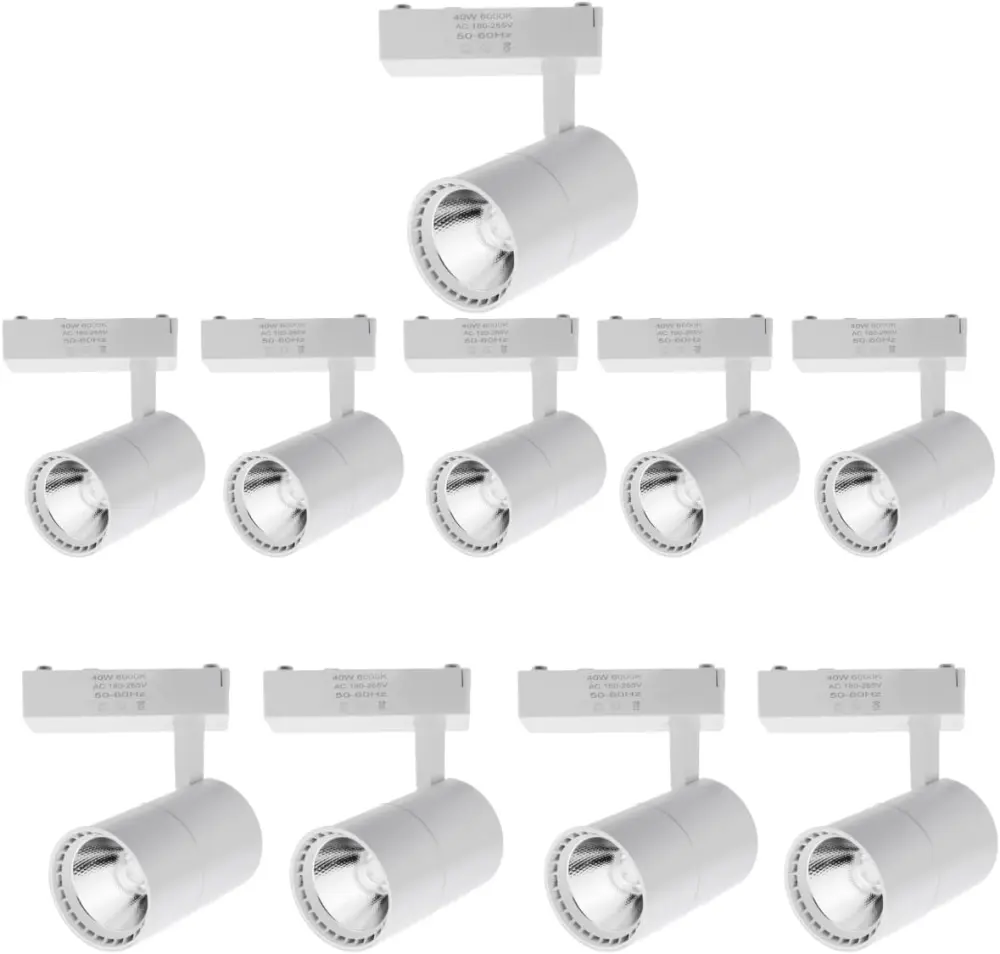 10x foco LED carril 30w, blanco 4200k, 3000 lm, 220v monofásico, blanco