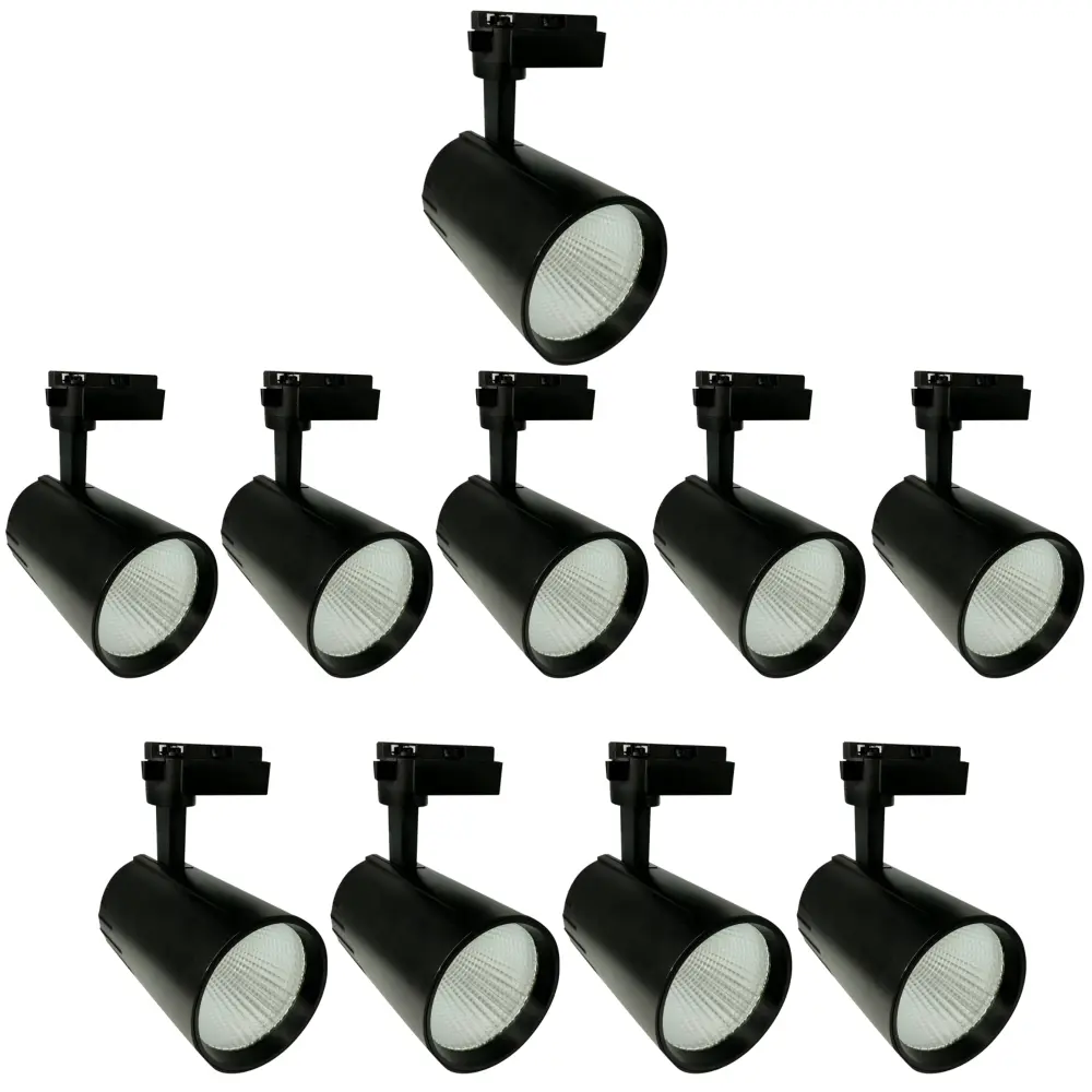 10x foco LED carril 30w, blanco 4200k, 3000 lm, 220v monofásico, negro