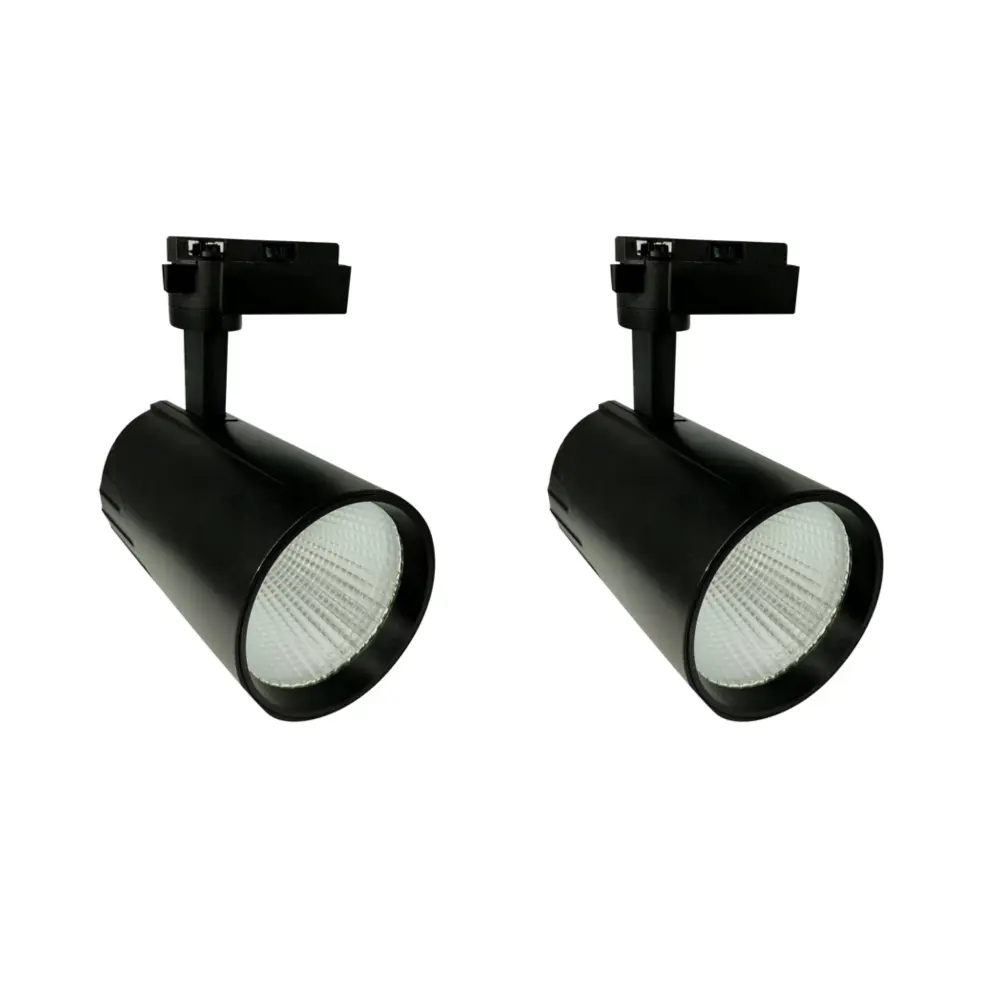 2x foco LED carril 30w, blanco 4200k, 3000 lm, 220v monofásico, negro