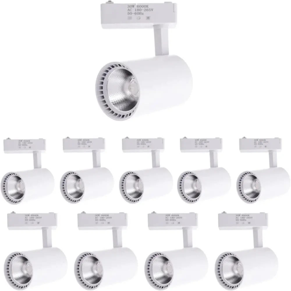 Pack x10 foco LED carril blanco 30w, blanco 6000k, 2200 lm, 220v monofásico