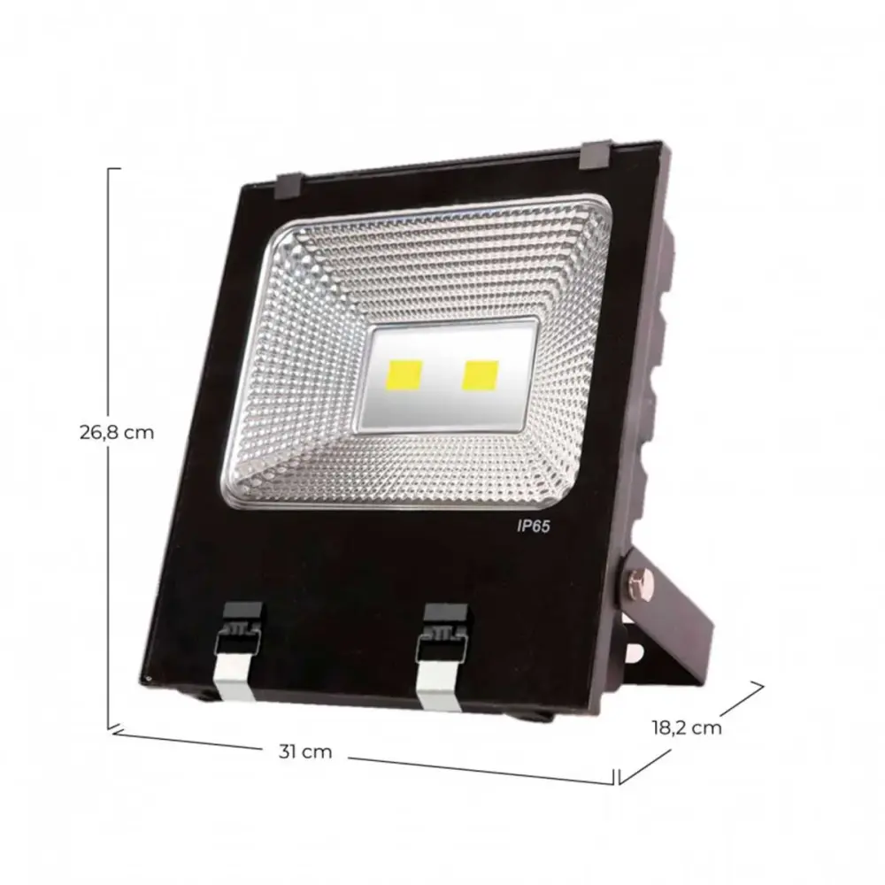 Proyector LED exterior Eilen 100W cromo 4000k IP65 negro 26,8x31x18,2 cm