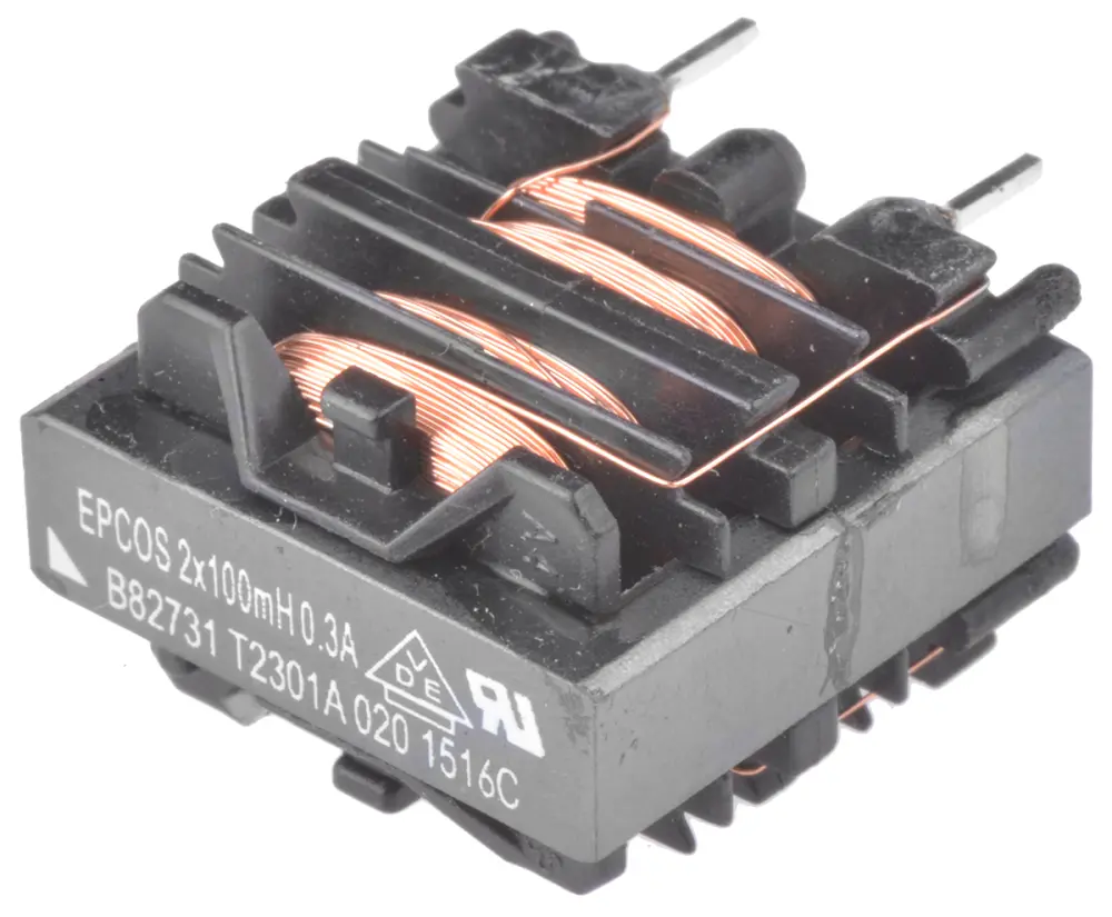 Bobina de arresto EPCOS, 100 mH -30 → +50%, Ferrita, SRF máxima:10kHz, Idc:300mA, Rdc:6.6Ω, 250 V ac | B82731T2301A020