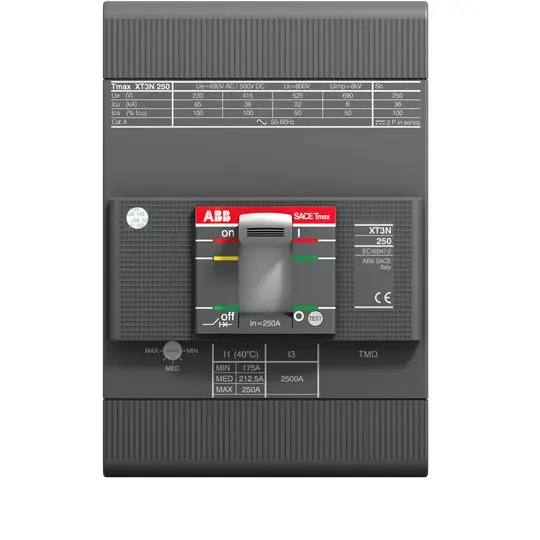 Disyuntores de caja moldeada MCCB ABB, 3 Polos, 200A, Montaje fijo, SACE Tmax XT, XT3S | 1SDA068220R1 XT3S 250 TMD 200A FF