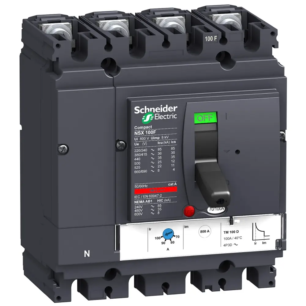 MCCB Schneider Electric, 4 Polos, 100A, Capacidad de Ruptura 85 kA, Montaje fijo, Gama NSX, LV4 | LV429641