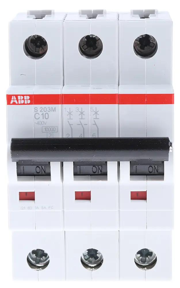 Interruptor automático 3P, 10A, Curva Tipo C, Poder de corte 10 kA S203M-C10, System Pro M Compact, Montaje en Carril | 2...