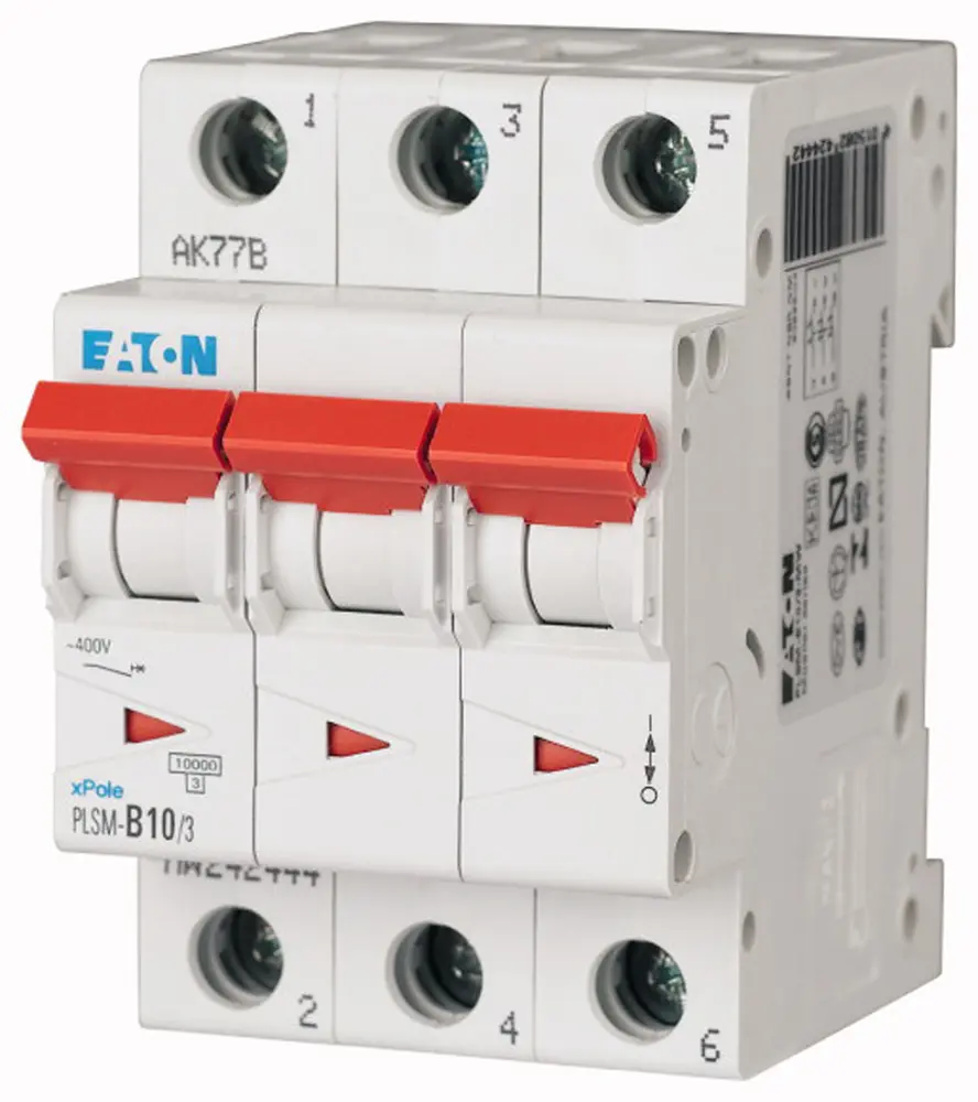 Interruptor automático 3P, 10A, Curva Tipo C, Poder de corte 10 kA, xPole, Montaje en Carril DIN | 242470 PLSM-C10/3-MW E...