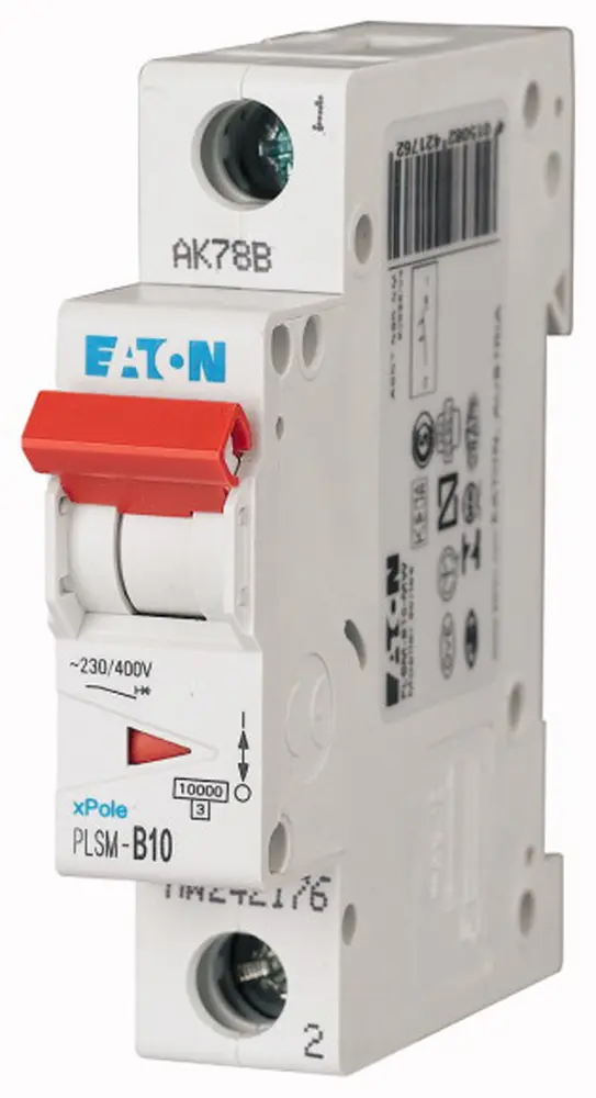 Interruptor automático 1P, 10A, Curva Tipo C, Poder de corte 10 kA, xPole, Montaje en Carril DIN | 242202 PLSM-C10-MW Eaton