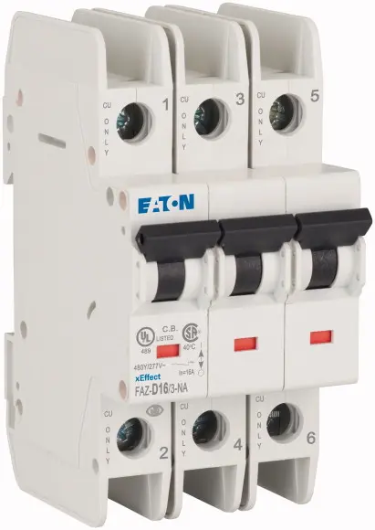 Interruptor automático 3P, 16A, Curva Tipo D, Poder de corte 10 kA, xEffect, Montaje en Carril DIN | 102270 FAZ-D16/3-NA ...