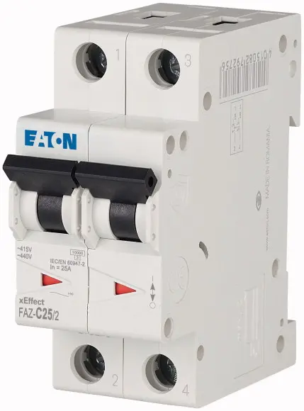Interruptor automático 2P, 25A, Curva Tipo C, Poder de corte 10 kA FAZ-C25/2, xEffect, Montaje en Carril DIN | 278762 FAZ...