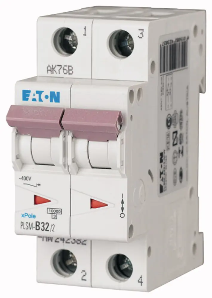 Interruptor automático 2P, 32A, Curva Tipo C, Poder de corte 10 kA, xPole, Montaje en Carril DIN | 242408 PLSM-C32/2-MW E...