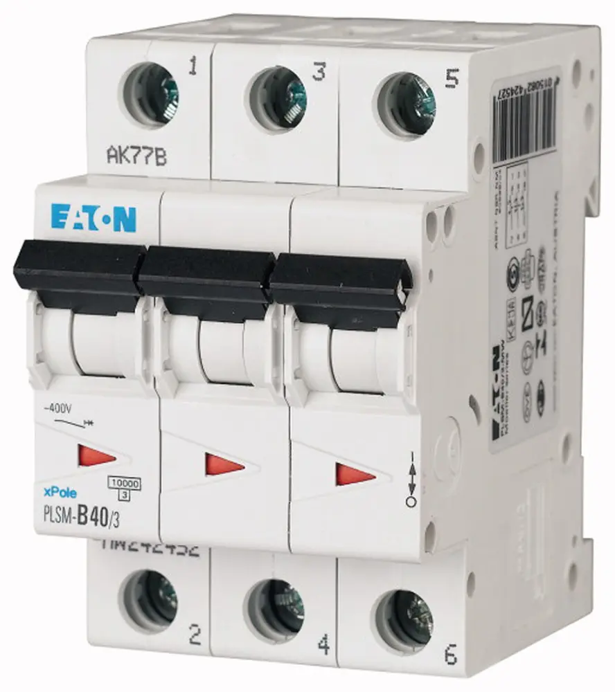 Interruptor automático 3P, 40A, Curva Tipo C, Poder de corte 10 kA, xPole, Montaje en Carril DIN | 242478 PLSM-C40/3-MW E...