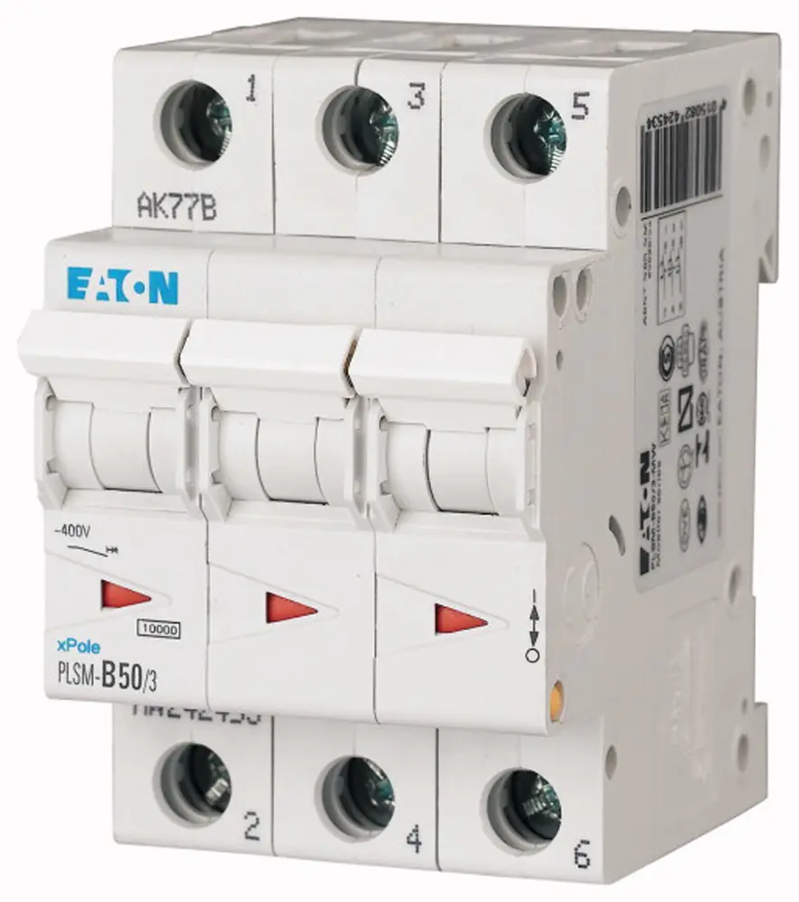 Interruptor automático 3P, 50A, Curva Tipo C, Poder de corte 10 kA, xPole, Montaje en Carril DIN | 242479 PLSM-C50/3-MW E...