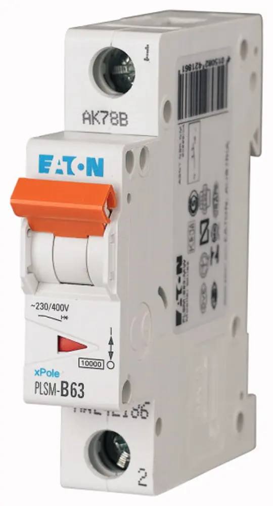 Interruptor automático 1P, 63A, Curva Tipo C, Poder de corte 10 kA, xPole, Montaje en Carril DIN | 242212 PLSM-C63-MW Eaton