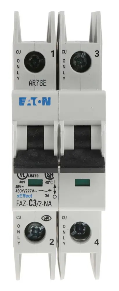 Interruptor automático 2P, 3A, Curva Tipo C, Poder de corte 10 kA, xEffect, Montaje en Carril DIN | 102161 FAZ-C3/2-NA Eaton
