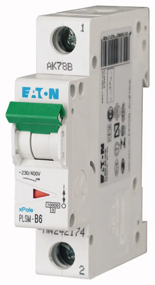 Interruptor automático 1P, 6A, Curva Tipo C, Poder de corte 10 kA, xPole, Montaje en Carril DIN | 242200 PLSM-C6-MW Eaton