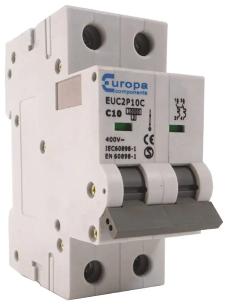 Interruptor automático 2P, 25A, Curva Tipo C, Poder de corte 10 kA EUC2P25C, EUC2P, Montaje en Carril DIN Europa