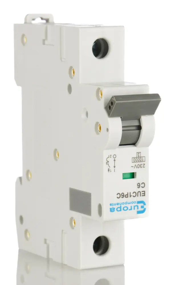 Interruptor automático 1P, 6A, Curva Tipo C, Poder de corte 10 kA EUC1P6C, EUC1P, Montaje en Carril DIN Europa