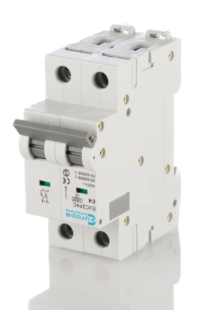 Interruptor automático 2P, 4A, Curva Tipo C, Poder de corte 10 kA EUC2P4C, EUC2P, Montaje en Carril DIN Europa