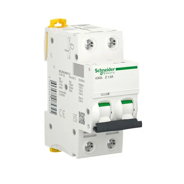 Interruptor automático 2P, 1.6A, Curva Tipo Z, Poder de corte 15 kA, Acti9 | A9F92272 Schneider Electric