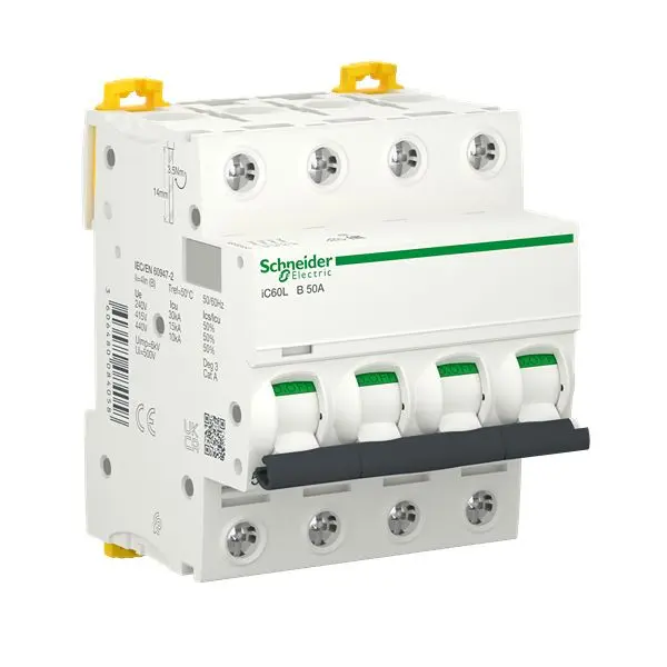 Interruptor automático 4P, 50A, Curva Tipo B, Poder de corte 30 kA, Acti9 | A9F93450 Schneider Electric