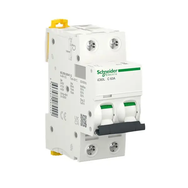 Interruptor automático 2P, 63A, Curva Tipo C, Poder de corte 10 kA, Acti9 | A9F94263 Schneider Electric
