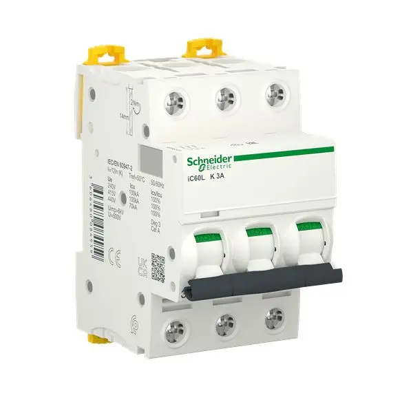 Interruptor automático 3P, 3A, Curva Tipo K, Poder de corte 70 kA, Acti9 | A9F95303 Schneider Electric