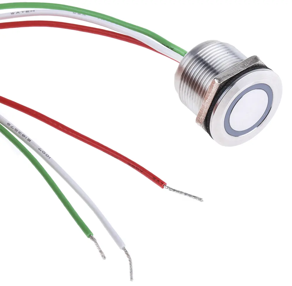 Interruptor capacitivo capacitivo , NO, Momentánea, , iluminado, Led Verde, 30V dc, 1.5A, IP68